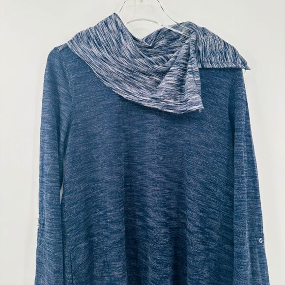 Soft Surroundings Size Medium Blue Heathered Long Sleeve Cowl Neck Tunic Top - Picture 2 of 8